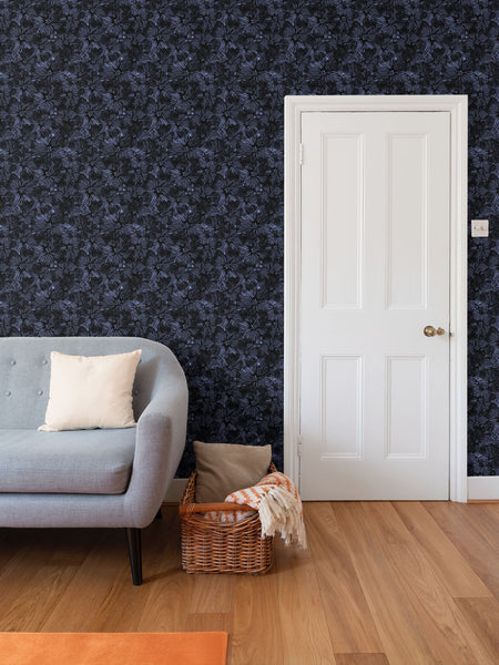 Violet Floral Black/Blue - Wallpaper Medium Print