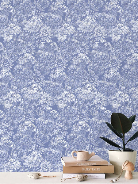 Aster White on Light Blue - Wallpaper Medium Print