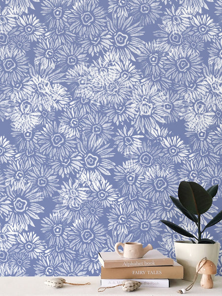 Aster White on Light Blue - Wallpaper Large Print