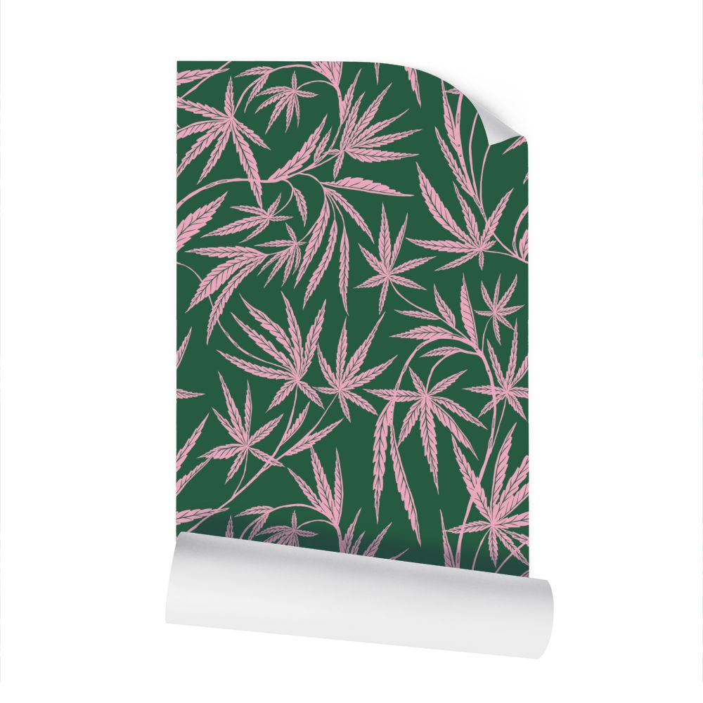 Cannabis IVI Pink on Green - Large Wallpaper Print Cannabis IVI Pink on Green - Large Wallpaper Print