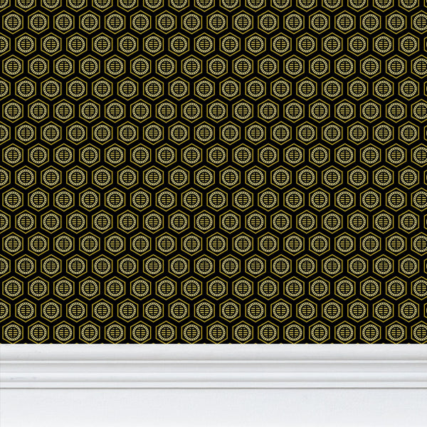 Bee Hive - Black and Gold - XX Small Wallpaper Print