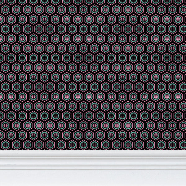 Bee Hive - Black Light Pink & Blue - XX Small Wallpaper Print