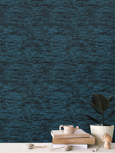 Water - Black on Blue - Medium Wallpaper Print