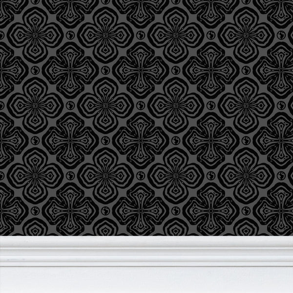 Larkspur Petals Black on Grey - Small Wallpaper Print