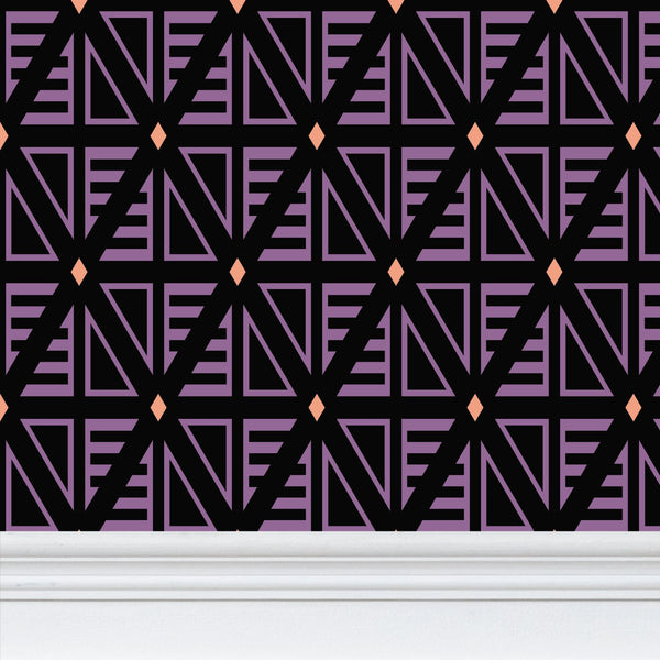 Pyramids Black Purple Light Orange - Small Wallpaper Print