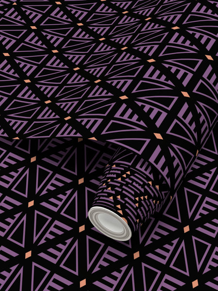 Pyramids Black Purple Light Orange - Small Wallpaper Print