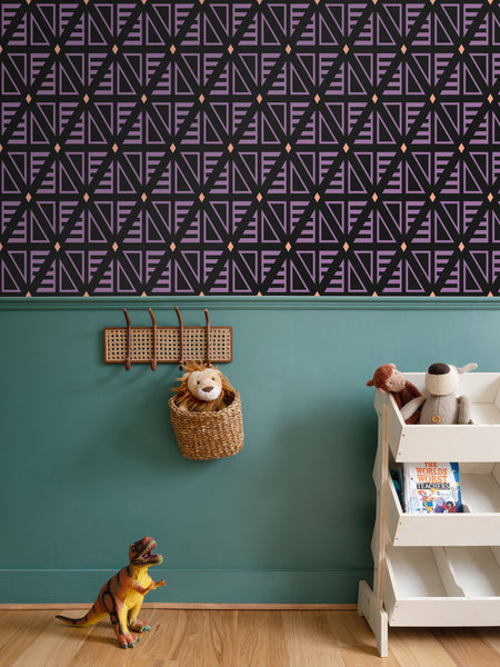 Pyramids Black Purple Light Orange - Small Wallpaper Print