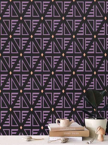 Pyramids Black Purple Light Orange - Small Wallpaper Print