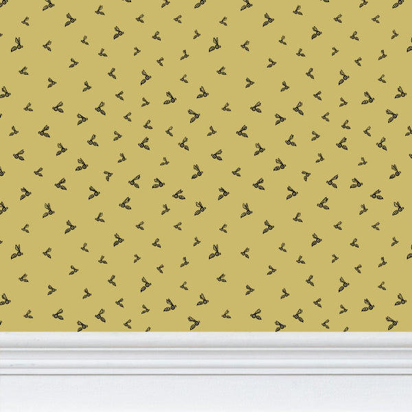 Bee Swarm - Black on Gold - Medium Wallpaper Print