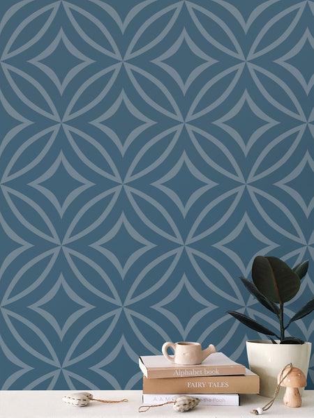 Crownvetch Diamonds - Blue Green - Medium Wallpaper Print
