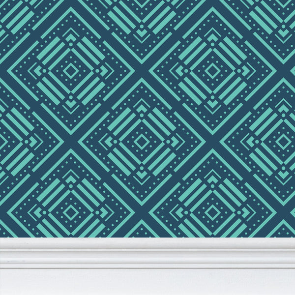 Diamond Straps - Blue Green on Light Blue - Medium Wallpaper Print