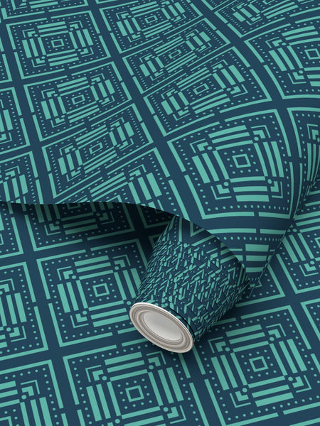 Diamond Straps - Blue Green on Light Blue - Medium Wallpaper Print