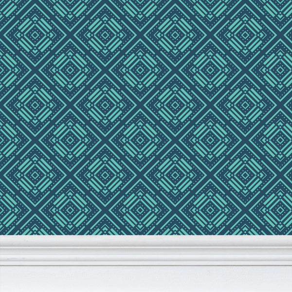 Diamond Straps - Blue Green on Light Blue - Small Wallpaper Print