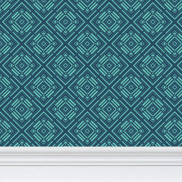 Diamond Straps - Blue Green on Light Blue - Small Wallpaper Print