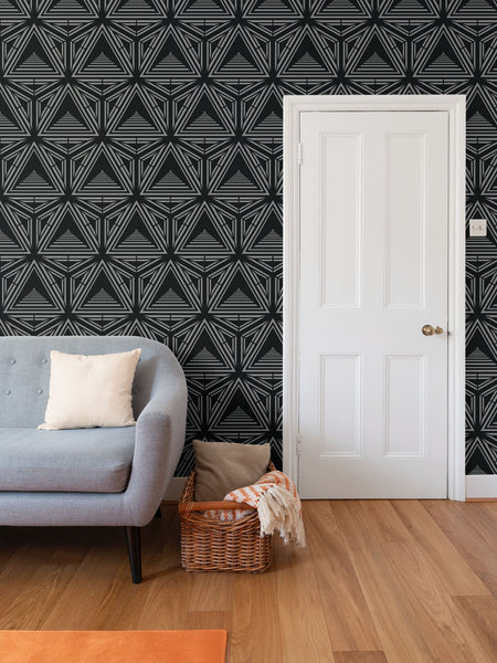 Portals - Black Grey - Medium Wallpaper Print