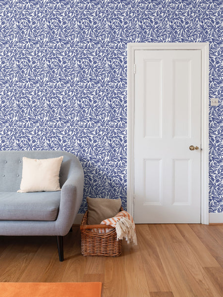 Flourish - Blue on White - Medium Wallpaper Print