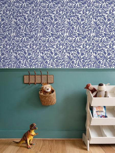 Flourish - Blue on White - Medium Wallpaper Print