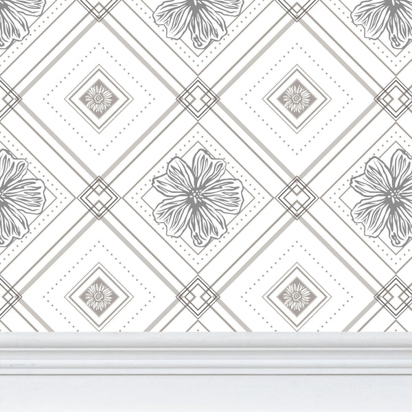 Trellis - Violet and Aster - Greyscale - Medium Wallpaper Print