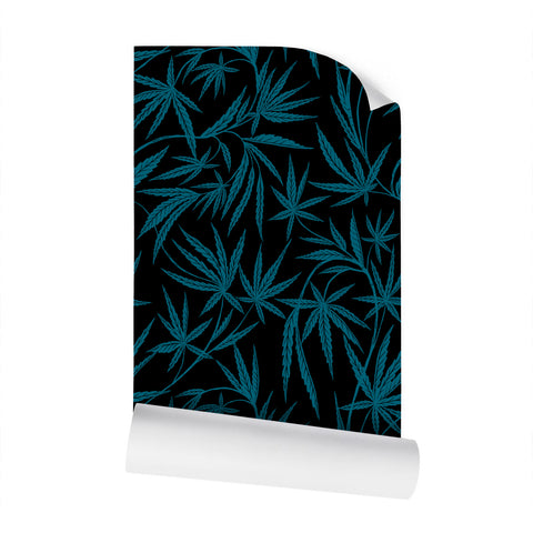 IVI LIFE - Mushroom + Cannabis Leaf Wallpaper Blue Green