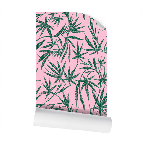 Cannabis IVI Green on Pink - Large Wallpaper Print