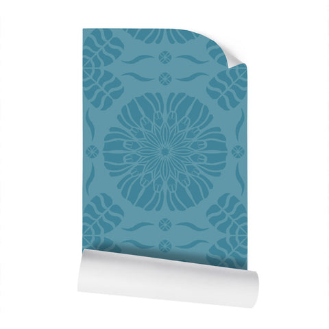 Daffodil Stripes - Blue on White - Small Repeat Wallpaper Print
