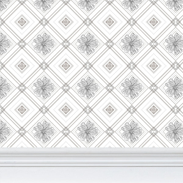 Trellis - Violet and Aster - Greyscale - Small Wallpaper Print