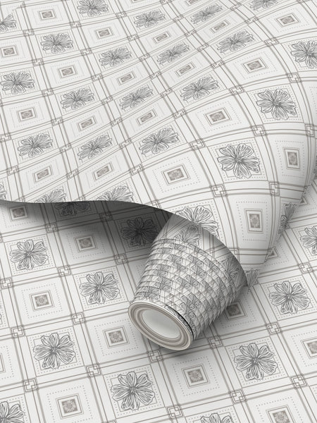 Trellis - Violet and Aster - Greyscale - Small Wallpaper Print