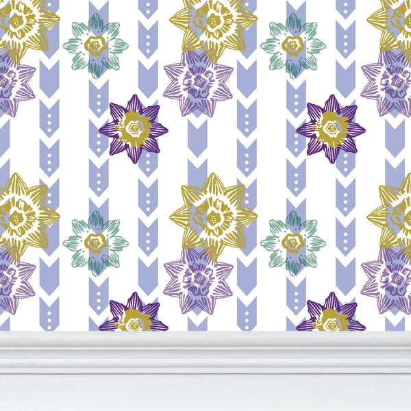 Daffodil Stripes - Original Color Palette - Medium Repeat Wallpaper Print