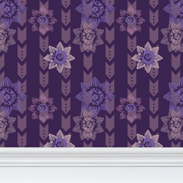 Daffodil Stripes - Inverted Blue Purple - Medium Repeat Wallpaper Print