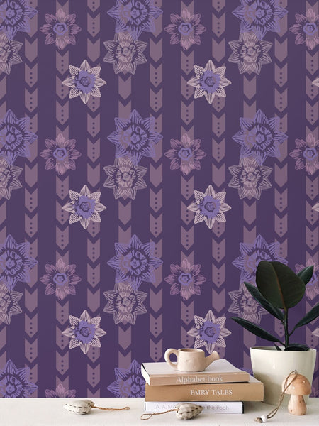 Daffodil Stripes - Inverted Blue Purple - Medium Repeat Wallpaper Print