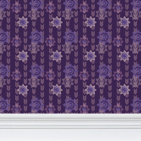 Daffodil Stripes - Inverted Blue Purple - Small Repeat Wallpaper Print