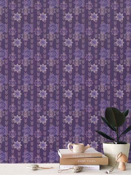 Daffodil Stripes - Inverted Blue Purple - Small Repeat Wallpaper Print