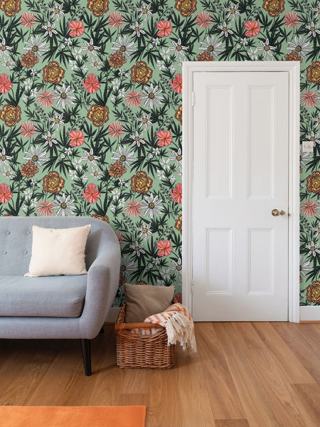 IVI - Cannabis All Over Floral - Green Background