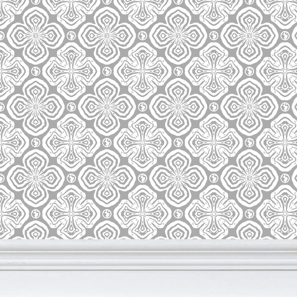 Larkspur Petals White on Grey - Small Wallpaper Print