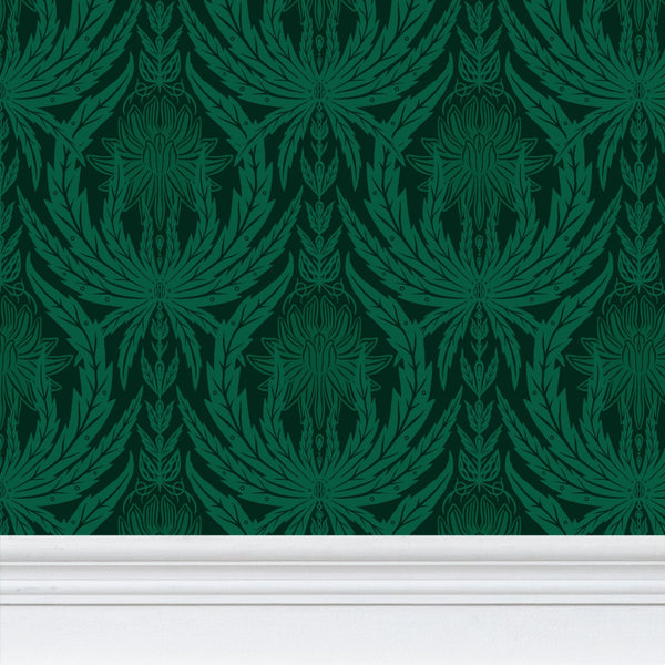 IVI - Cannabis Damask Circle of Life Light Green Over Dark Green