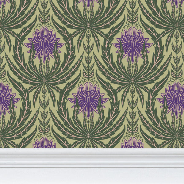 IVI - Cannabis Damask Circle of Life Retro Green and Purple