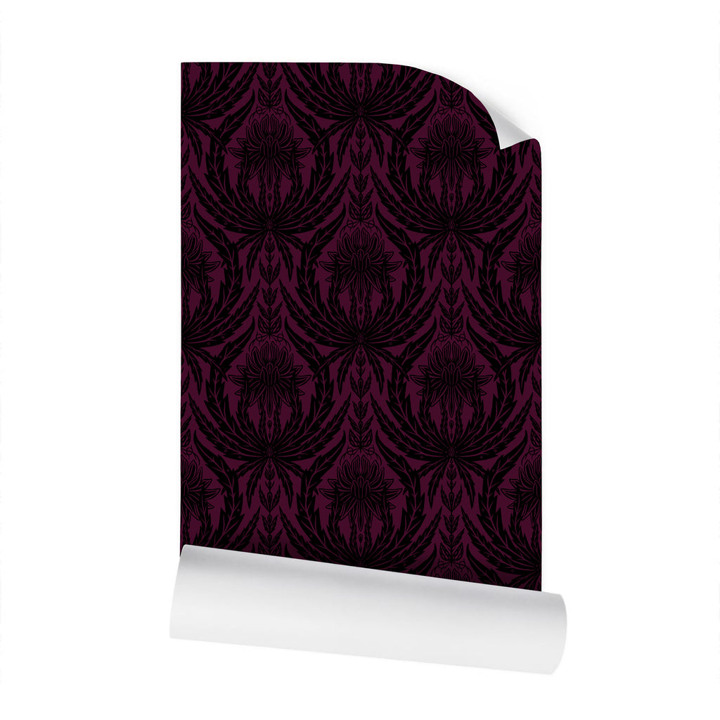 IVI - Cannabis Damask Circle of Life Black Over Dark Red Purple IVI - Cannabis Damask Circle of Life Black Over Dark Red Purple