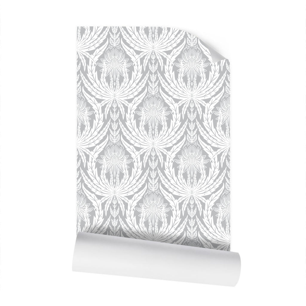 IVI - Cannabis Damask Circle of Life White and Grey IVI - Cannabis Damask Circle of Life White and Grey