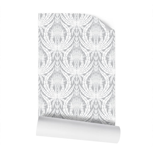 IVI - Cannabis Damask Circle of Life White and Grey