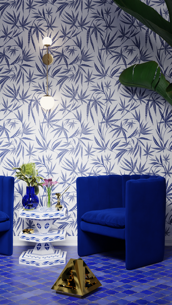 Cannabis IVI Blue and White - Large Wallpaper Print