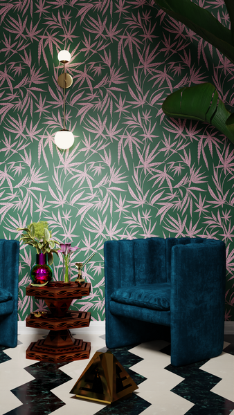 Cannabis IVI Pink on Green - Large Wallpaper Print