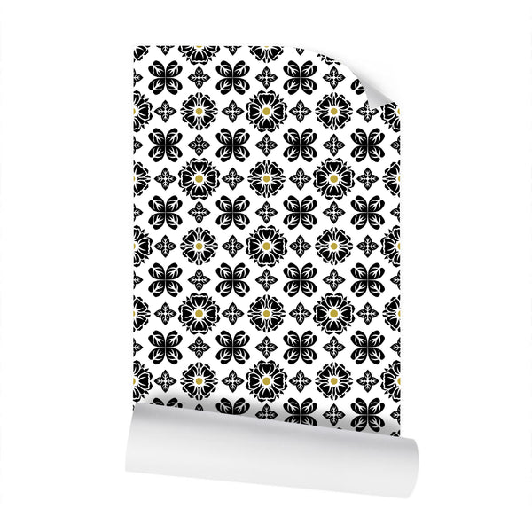 EKO - Yellow Pond Lily Pattern - Black and Gold on White