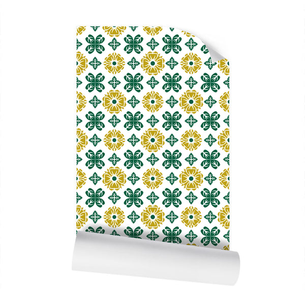 EKO - Yellow Pond Lily Pattern - Gold and Green on White