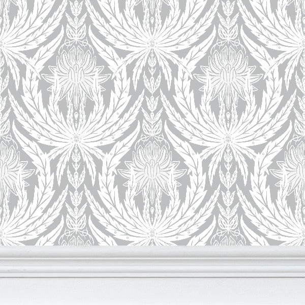 IVI - Cannabis Damask Circle of Life White and Grey