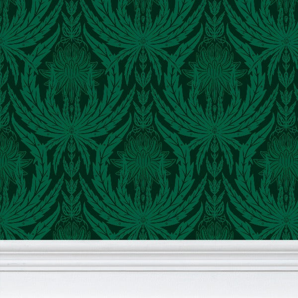 IVI - Cannabis Damask Circle of Life Light Green Over Dark Green