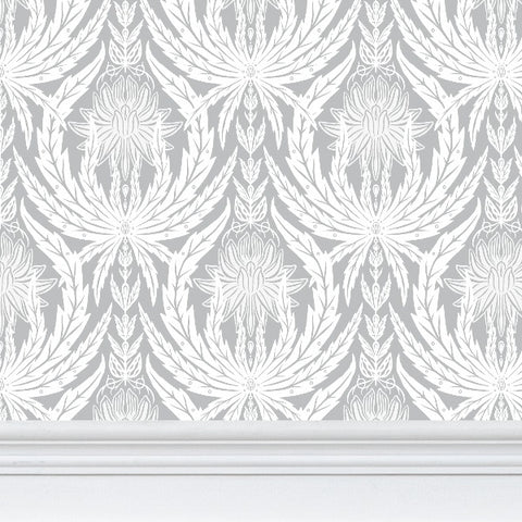 IVI - Cannabis Damask Circle of Life White and Grey