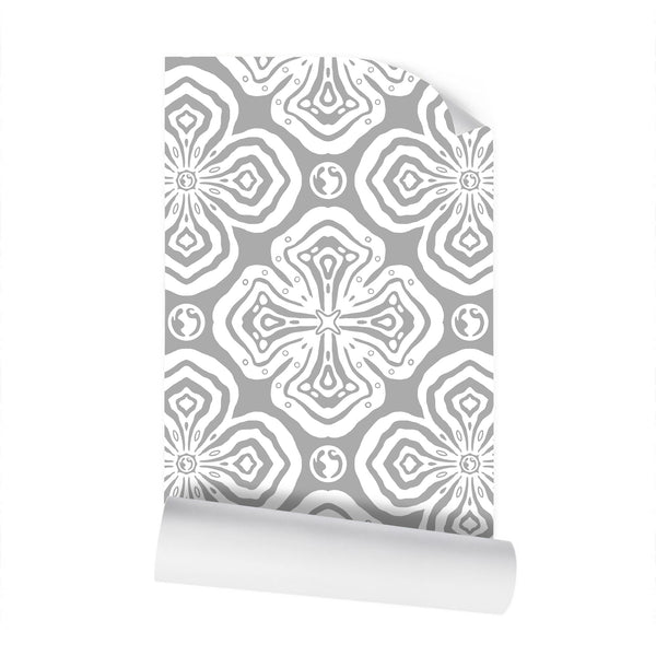 Larkspur Petals White on Grey - Medium Wallpaper Print