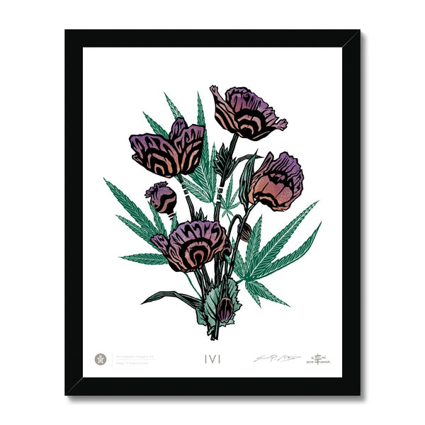 IVI AEON California Poppy Bouquet w/ Cannabis Leaves Framed Print