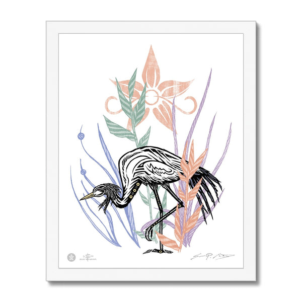 AEON Demoiselle Crane Among Reeds with a Liatris Flower Framed Fine Art Print