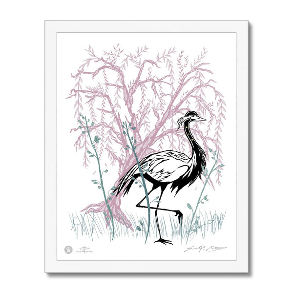 AEON Demoiselle Crane and a Weeping Willow Framed Fine Art Print